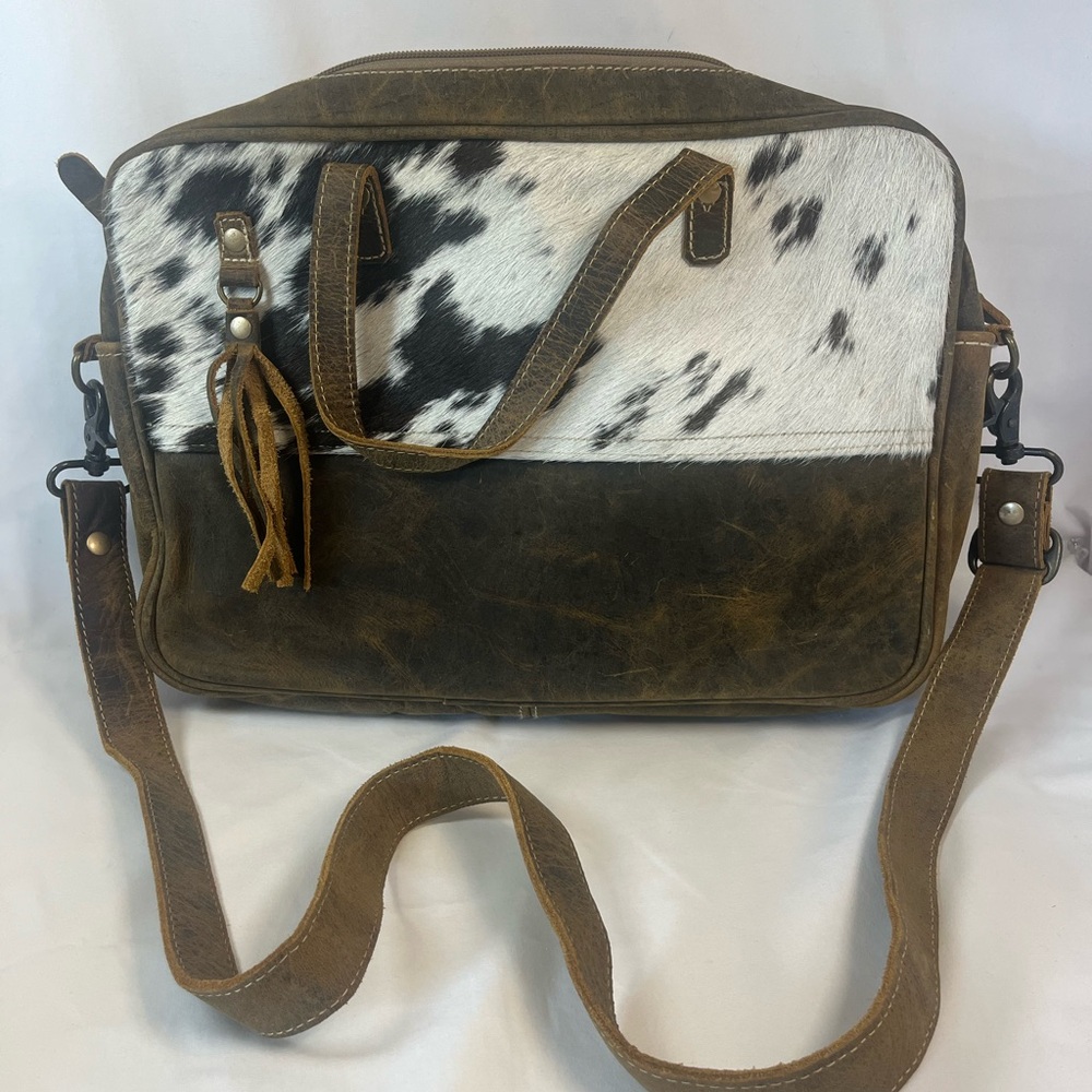 Myra Bag Brown and White Cowhide Laptop Case